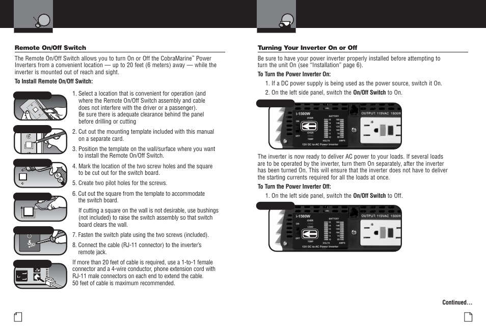 Remote on/off switch, Power on or off | Cobra Electronics CPI M1500 User Manual | Page 10 / 16