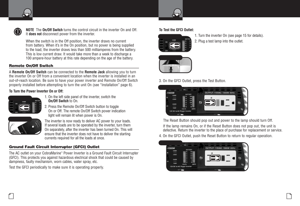 Remote on/off switch gfci test | Cobra Electronics CPI M1500 User Manual | Page 11 / 16