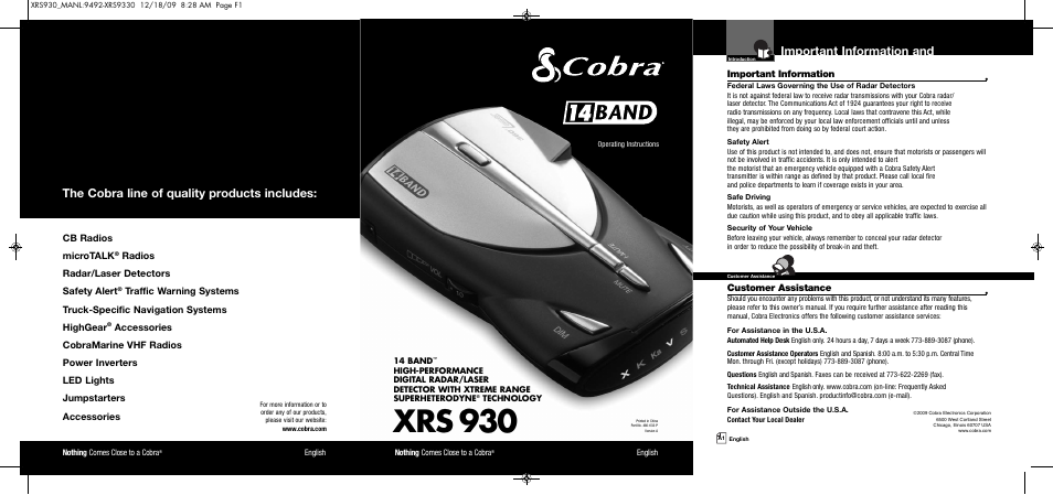 Cobra Electronics COBRA XRS 930 User Manual | 15 pages