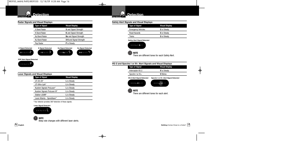 Detection | Cobra Electronics COBRA XRS 930 User Manual | Page 11 / 15