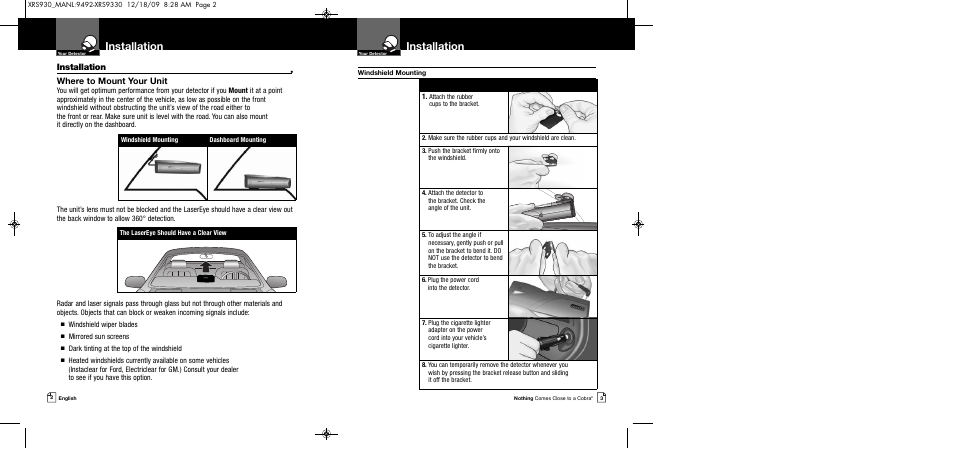 Installation, Where to mount your unit | Cobra Electronics COBRA XRS 930 User Manual | Page 4 / 15