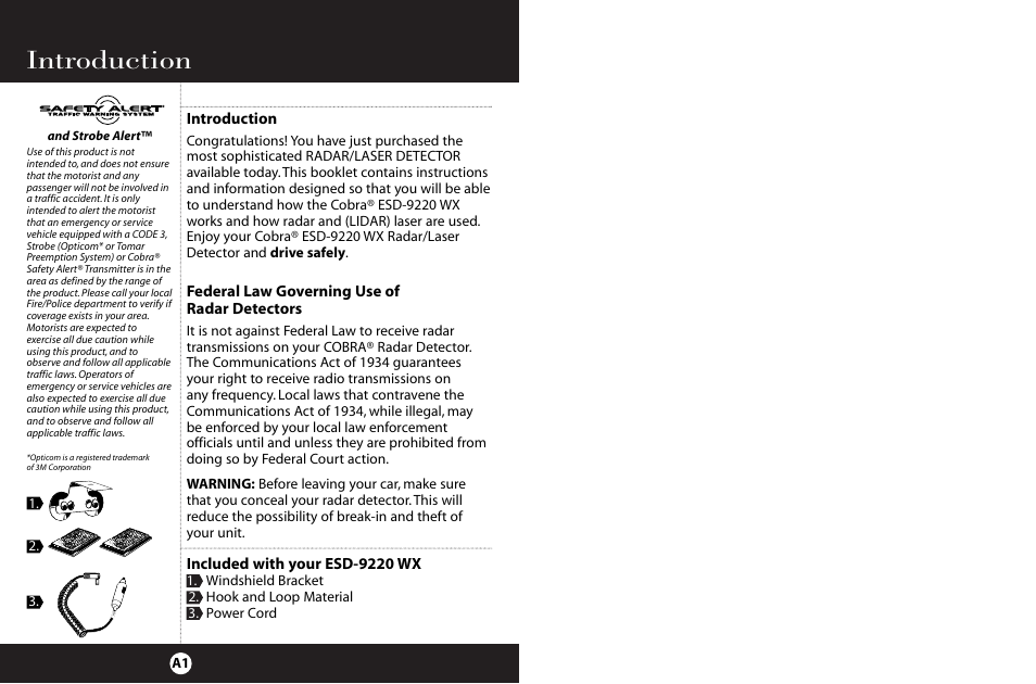 Introduction | Cobra Electronics ESD-9220 WX User Manual | Page 2 / 18