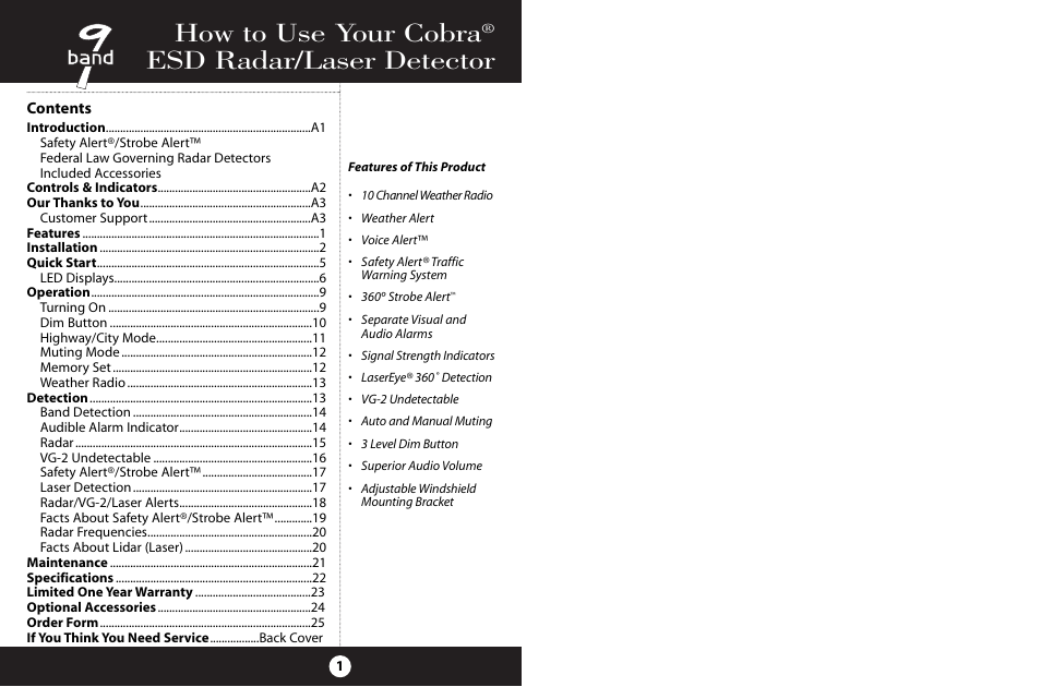 How to use your cobra, Esd radar/laser detector | Cobra Electronics ESD-9220 WX User Manual | Page 4 / 18