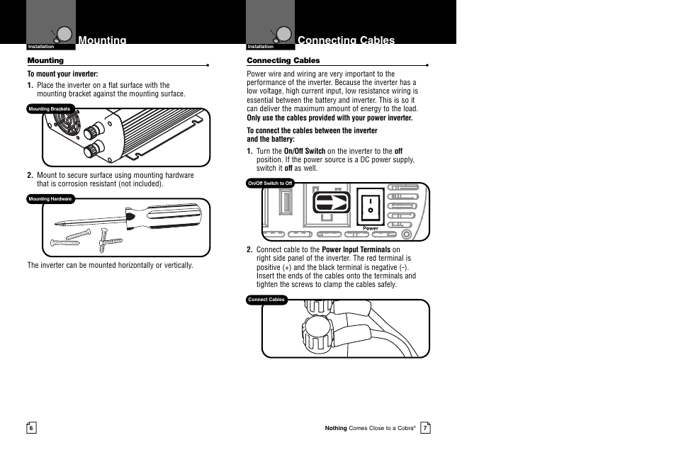 Mounting connecting cables | Cobra Electronics 800 Watt Power Inverter CPI 880 User Manual | Page 6 / 11
