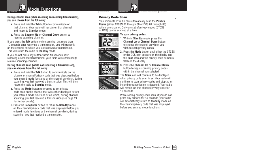 Mode functions | Cobra Electronics LI 6000WX User Manual | Page 13 / 20