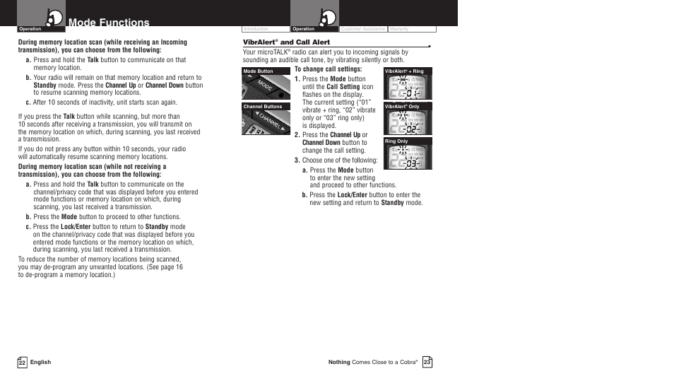 Mode functions | Cobra Electronics LI 6000WX User Manual | Page 15 / 20