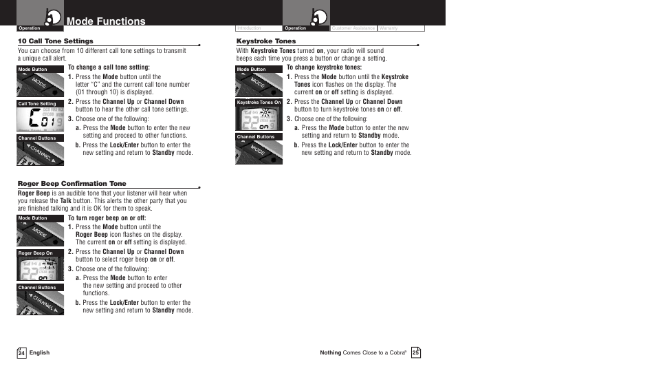 Mode functions | Cobra Electronics LI 6000WX User Manual | Page 16 / 20