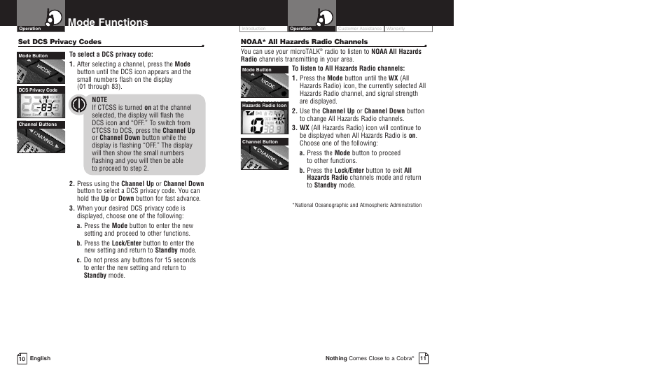 Mode functions | Cobra Electronics LI 6000WX User Manual | Page 9 / 20