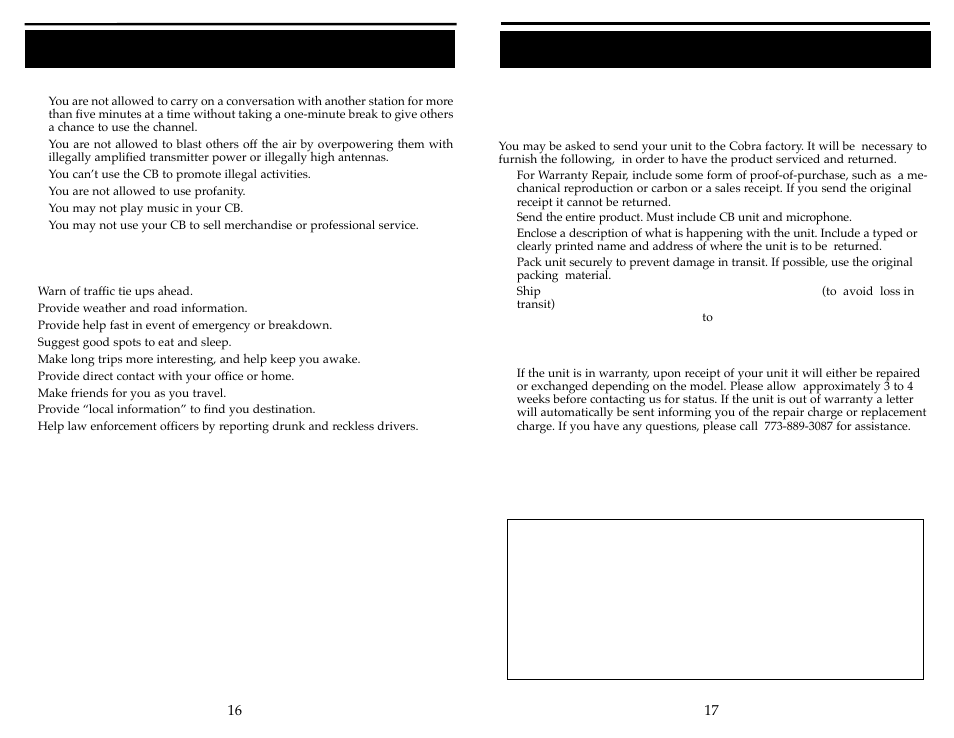 Appendix (cont.), If you think you need service | Cobra Electronics 29 LTD ST User Manual | Page 10 / 11