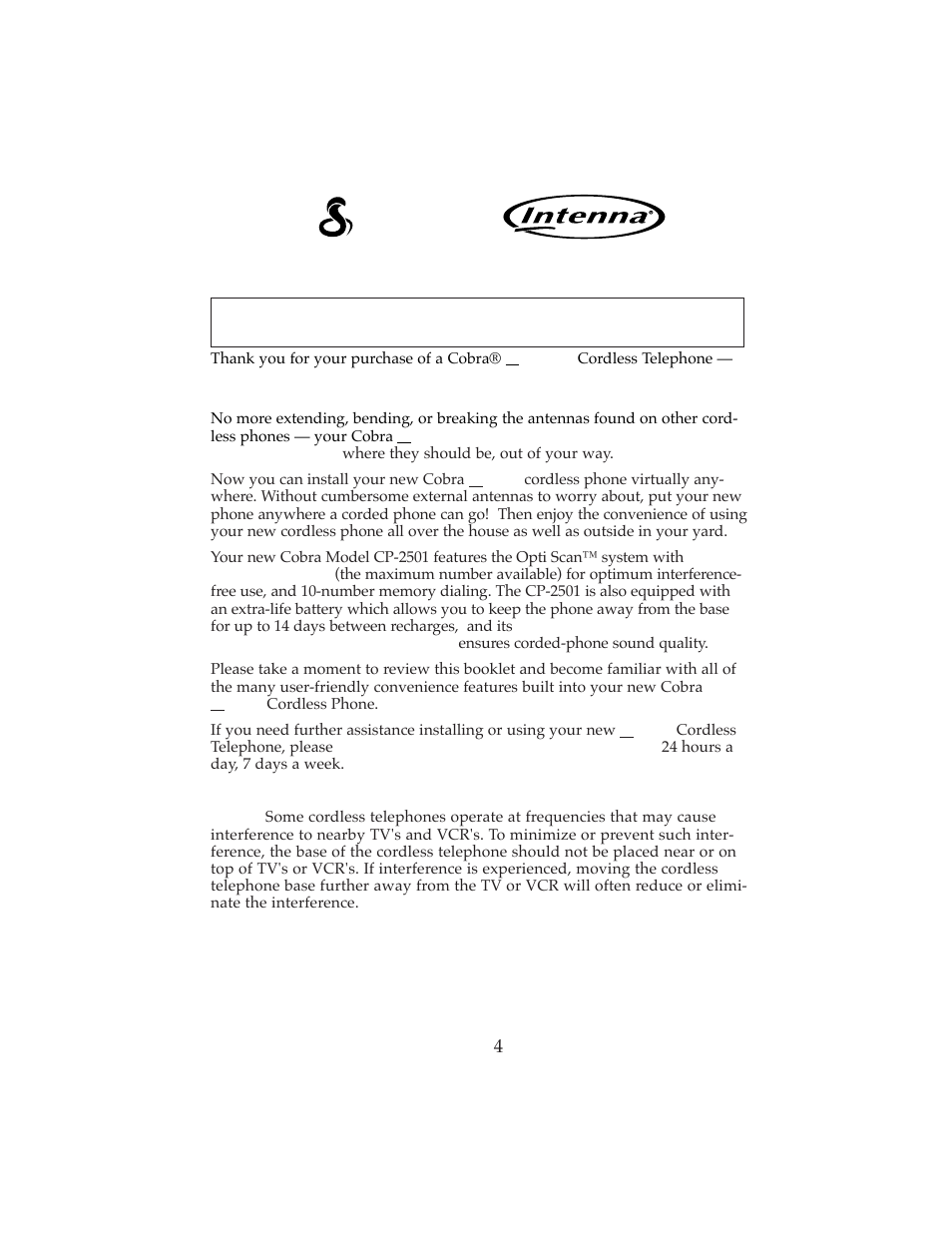 Cobra, Introduction, How to use your cordless telephone model cp-2501 | Cobra Electronics CP-2501 User Manual | Page 5 / 20