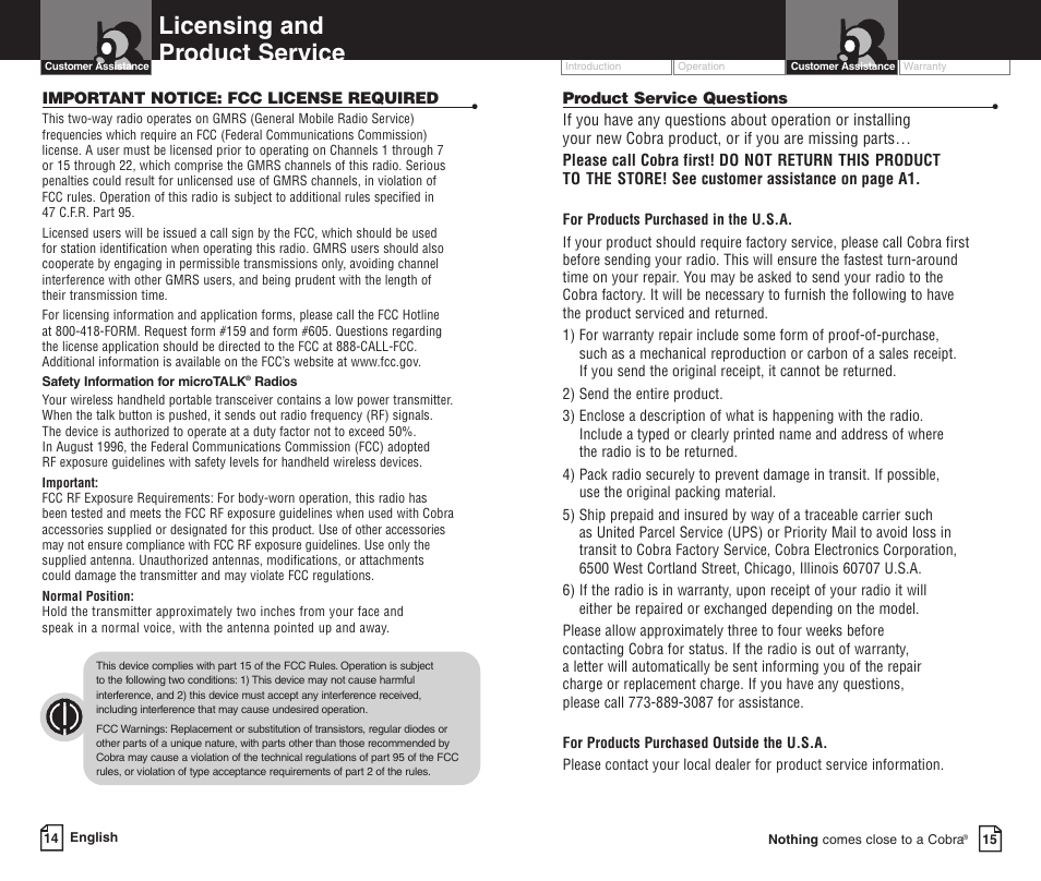 Licensing and product service | Cobra Electronics PR590WX User Manual | Page 10 / 11