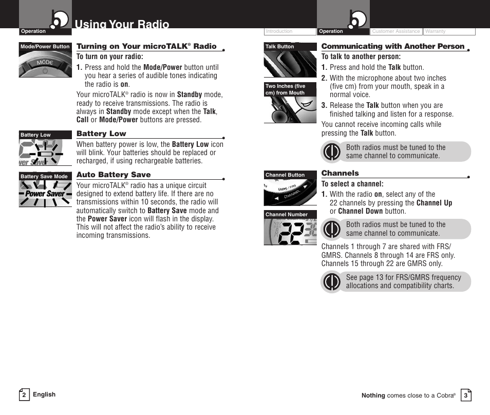 Using your radio | Cobra Electronics PR590WX User Manual | Page 4 / 11