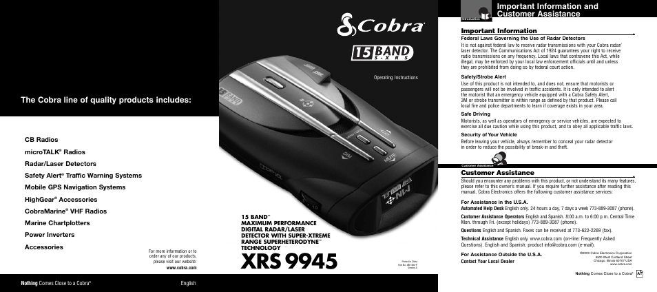 Cobra Electronics XRS 9945 User Manual | 23 pages