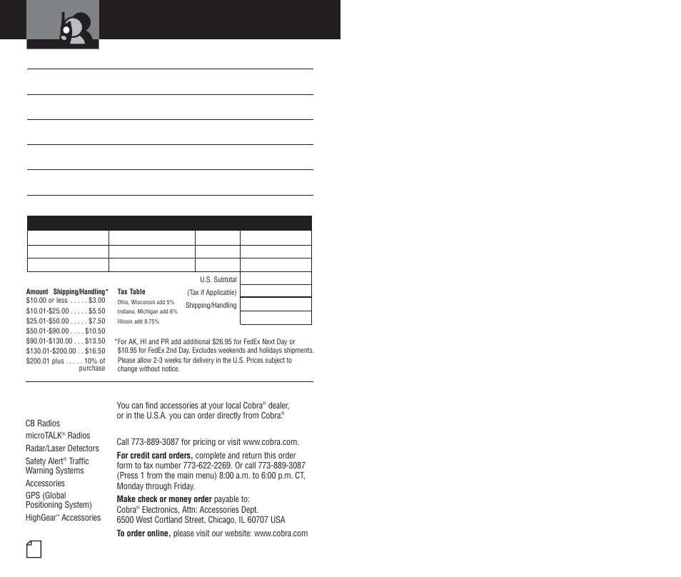 Accessories & order form | Cobra Electronics PR3000DX User Manual | Page 12 / 24