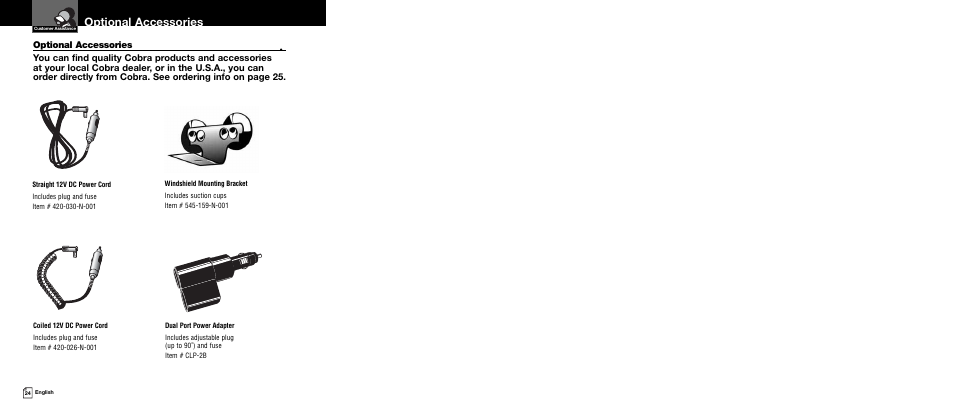 Optional accessories | Cobra Electronics 12 BAND XRS 9340 User Manual | Page 15 / 15