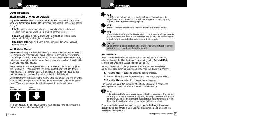 Settings | Cobra Electronics XRS 9840 User Manual | Page 10 / 21