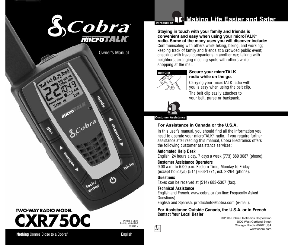 Cobra Electronics MICROTALK CXR750C User Manual | 18 pages