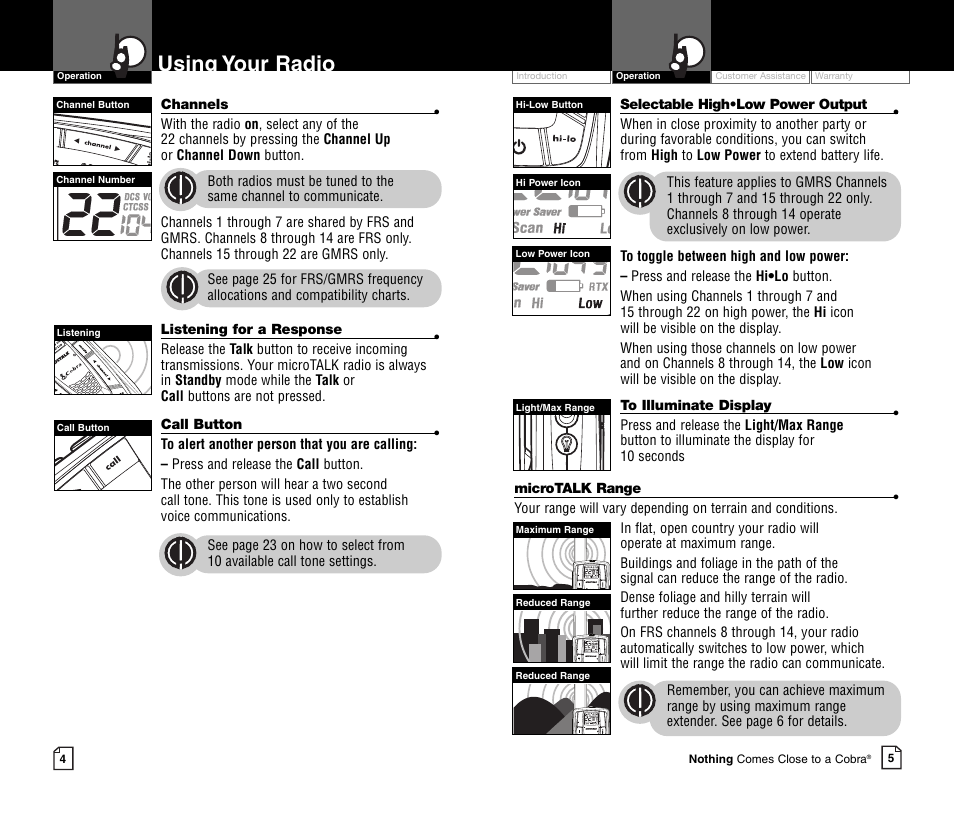 Using your radio | Cobra Electronics MICROTALK CXR750C User Manual | Page 5 / 18
