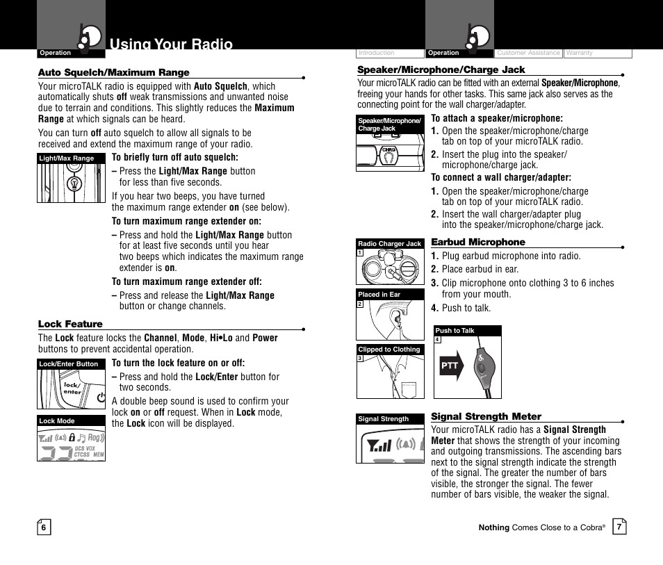Using your radio | Cobra Electronics MICROTALK CXR750C User Manual | Page 6 / 18