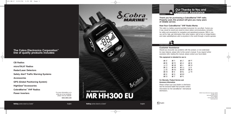 Cobra Electronics MR HH300 EU User Manual | 20 pages