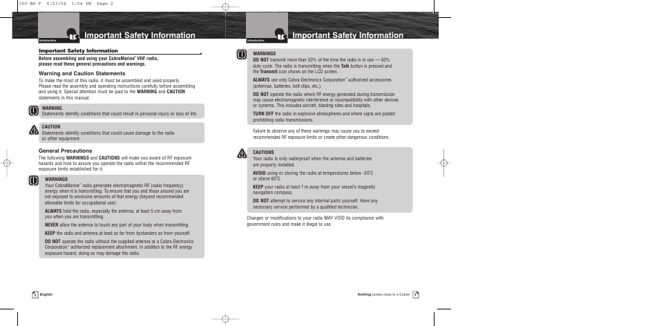 Important safety information | Cobra Electronics MR HH300 EU User Manual | Page 3 / 20