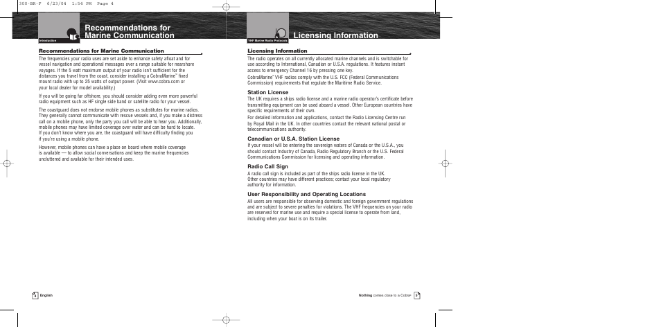 Recommendations for marine c, Recommendations for marine communication | Cobra Electronics MR HH300 EU User Manual | Page 4 / 20