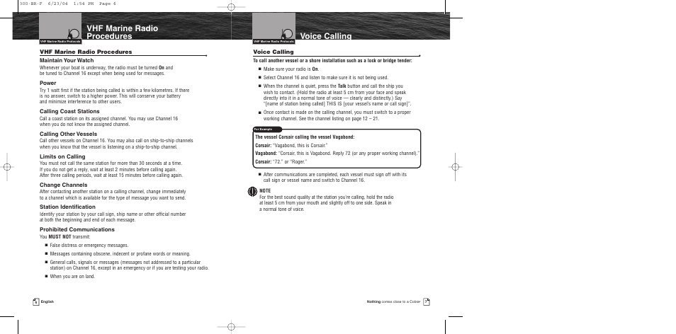 Voice calling, Vhf marine radio procedures | Cobra Electronics MR HH300 EU User Manual | Page 5 / 20