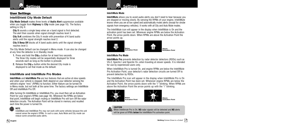 Settings | Cobra Electronics XRS 969 User Manual | Page 11 / 23