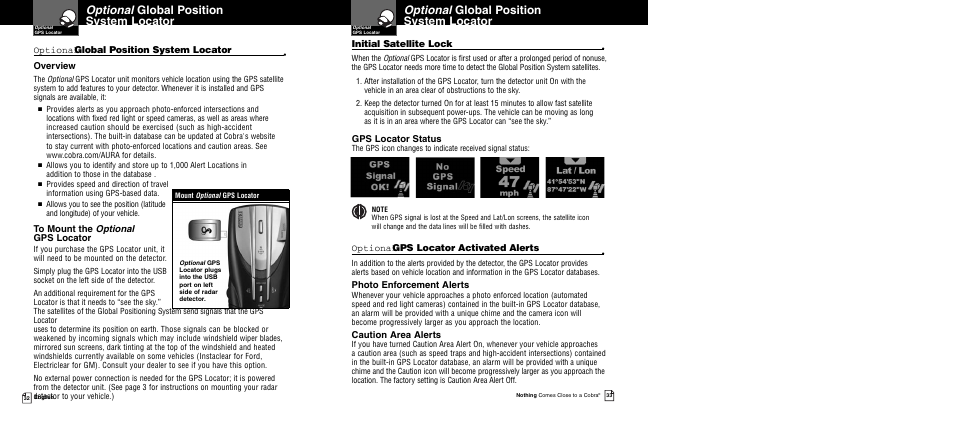 Optional global position system locator | Cobra Electronics XRS 969 User Manual | Page 19 / 23