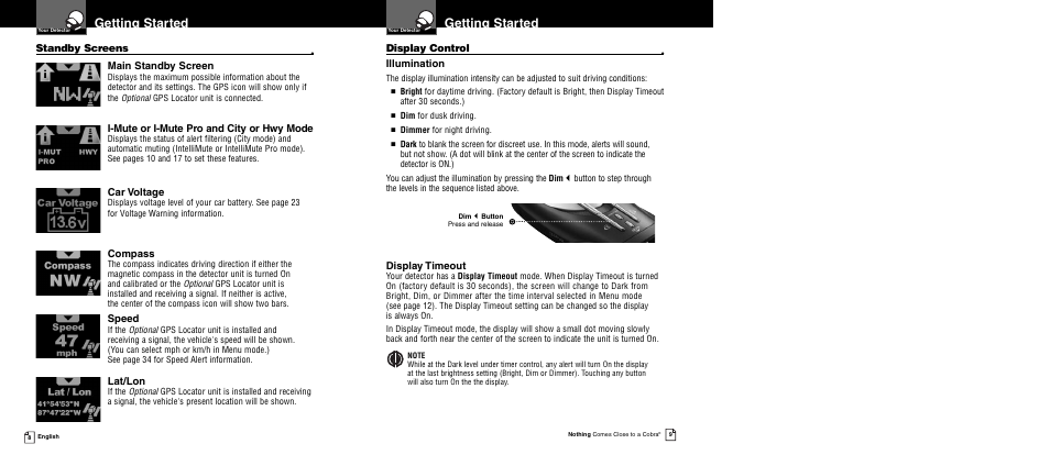 Getting started | Cobra Electronics XRS 969 User Manual | Page 7 / 23