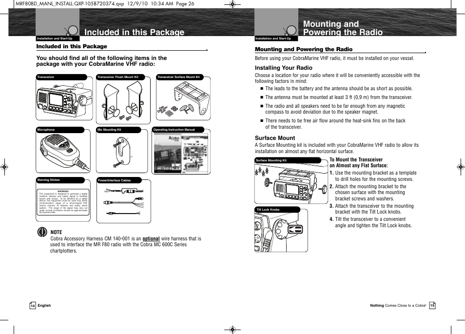 Mounting and powering the radio, Included in this package | Cobra Electronics MR F80B-D User Manual | Page 11 / 45