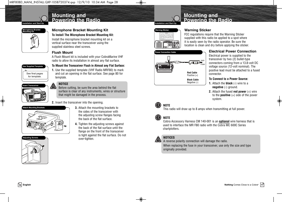 Mounting and powering the radio | Cobra Electronics MR F80B-D User Manual | Page 12 / 45