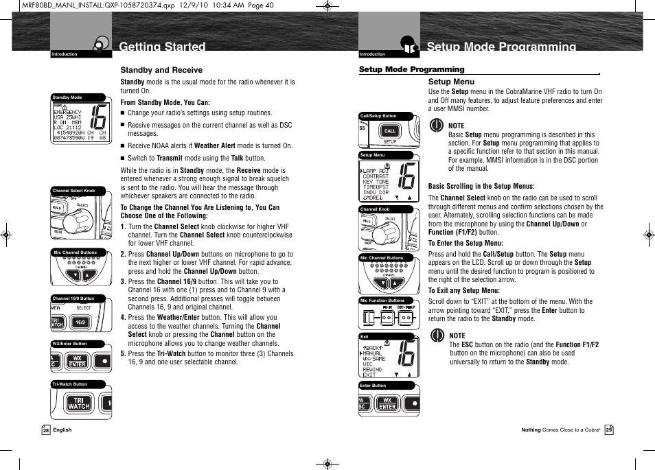 Setup mode programming, Getting started | Cobra Electronics MR F80B-D User Manual | Page 18 / 45