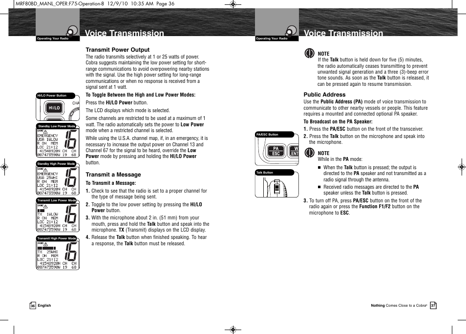Product features, Voice transmission | Cobra Electronics MR F80B-D User Manual | Page 22 / 45