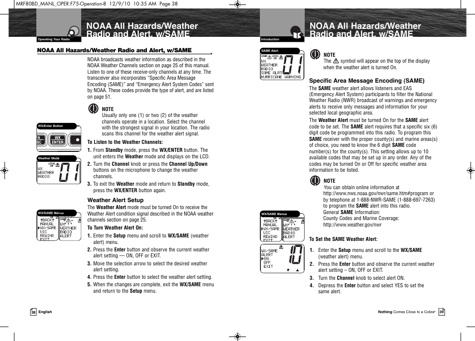 Noaa all hazards/weather radio and alert, w/same | Cobra Electronics MR F80B-D User Manual | Page 23 / 45