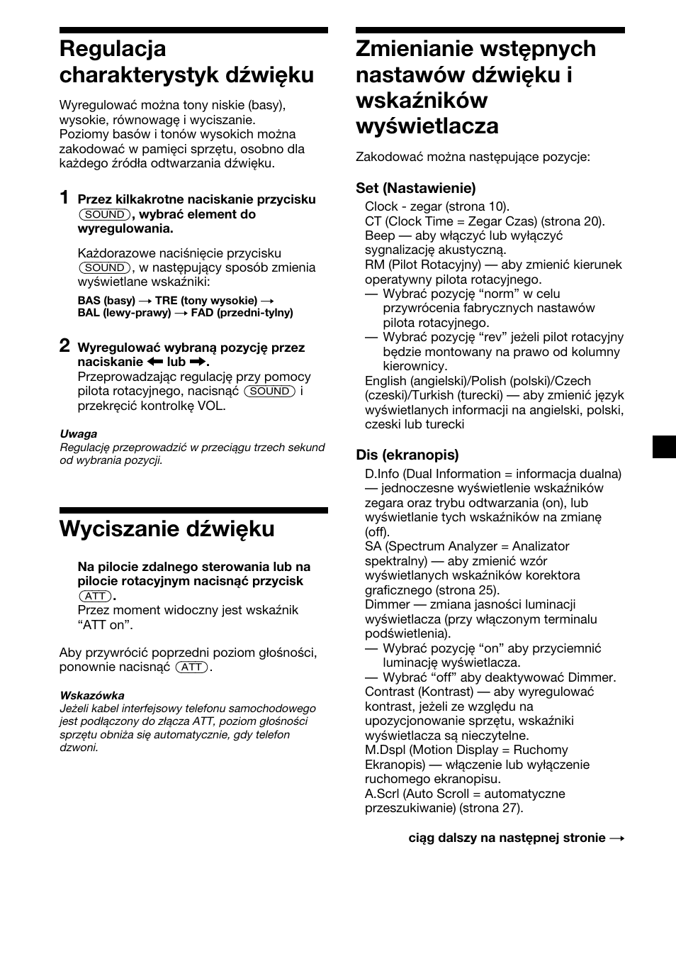 Regulacja charakterystyk dźwięku, Wyciszanie dźwięku | Sony XR-M510 User Manual | Page 107 / 212