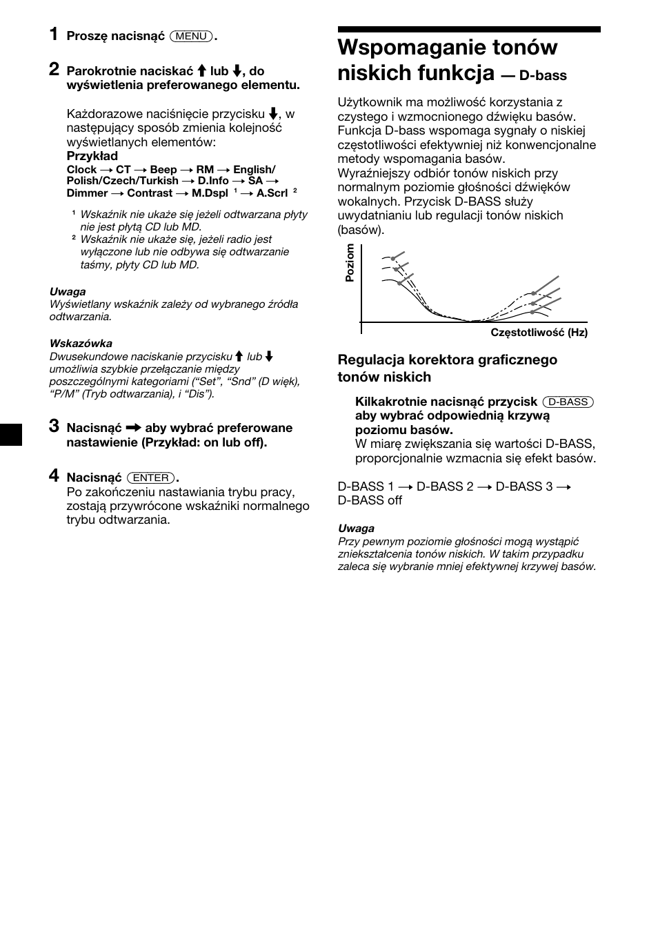 Wspomaganie tonów niskich funkcja, D-bass, Regulacja korektora graficznego tonów niskich | Sony XR-M510 User Manual | Page 108 / 212