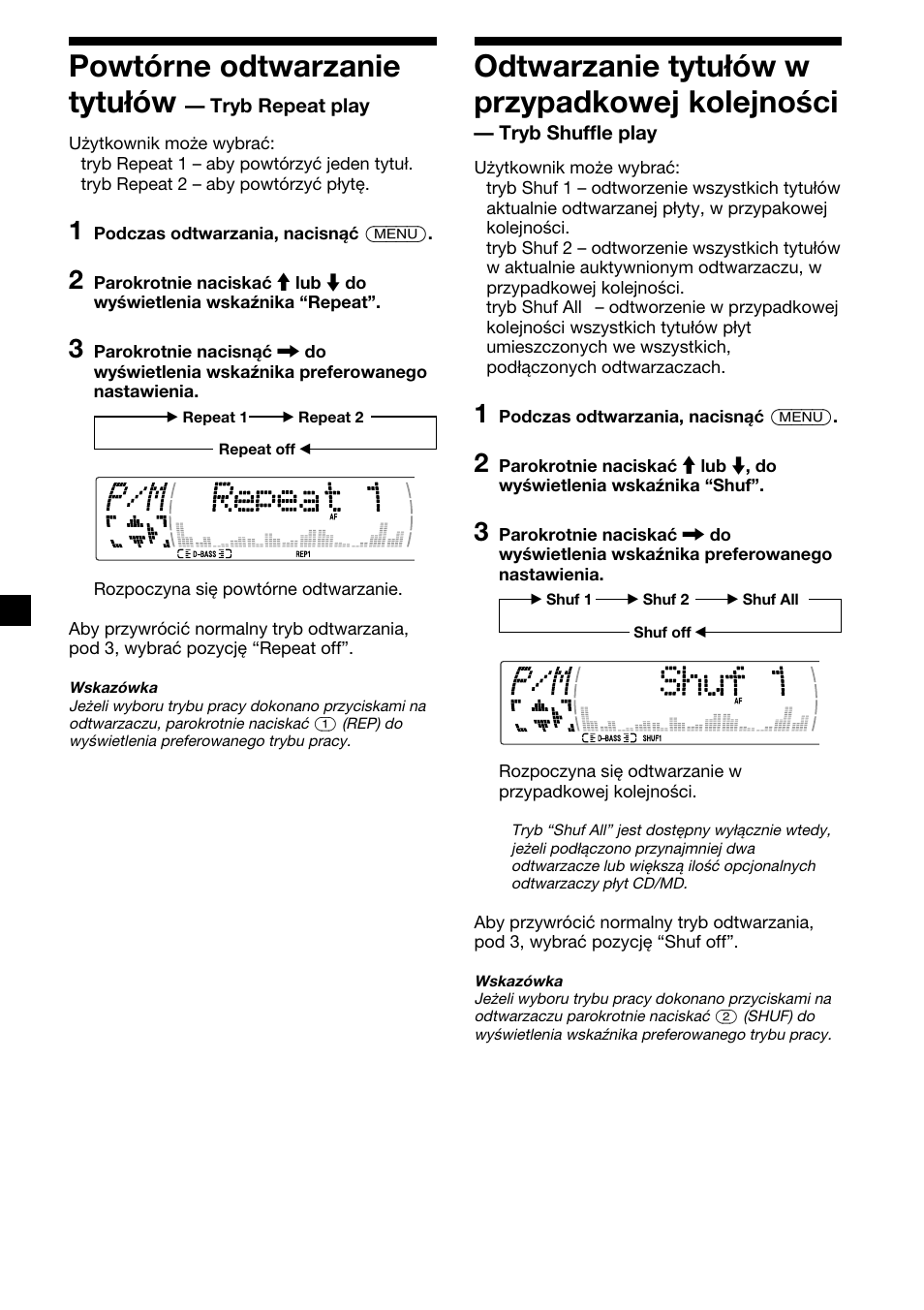 28 powtórne odtwarzanie tytułów, Odtwarzanie tytułów w przypadkowej kolejności | Sony XR-M510 User Manual | Page 112 / 212