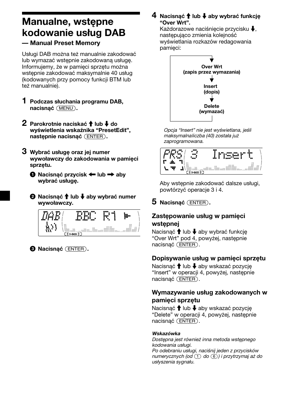 34 manualne, wstępne kodowanie usług dab | Sony XR-M510 User Manual | Page 118 / 212