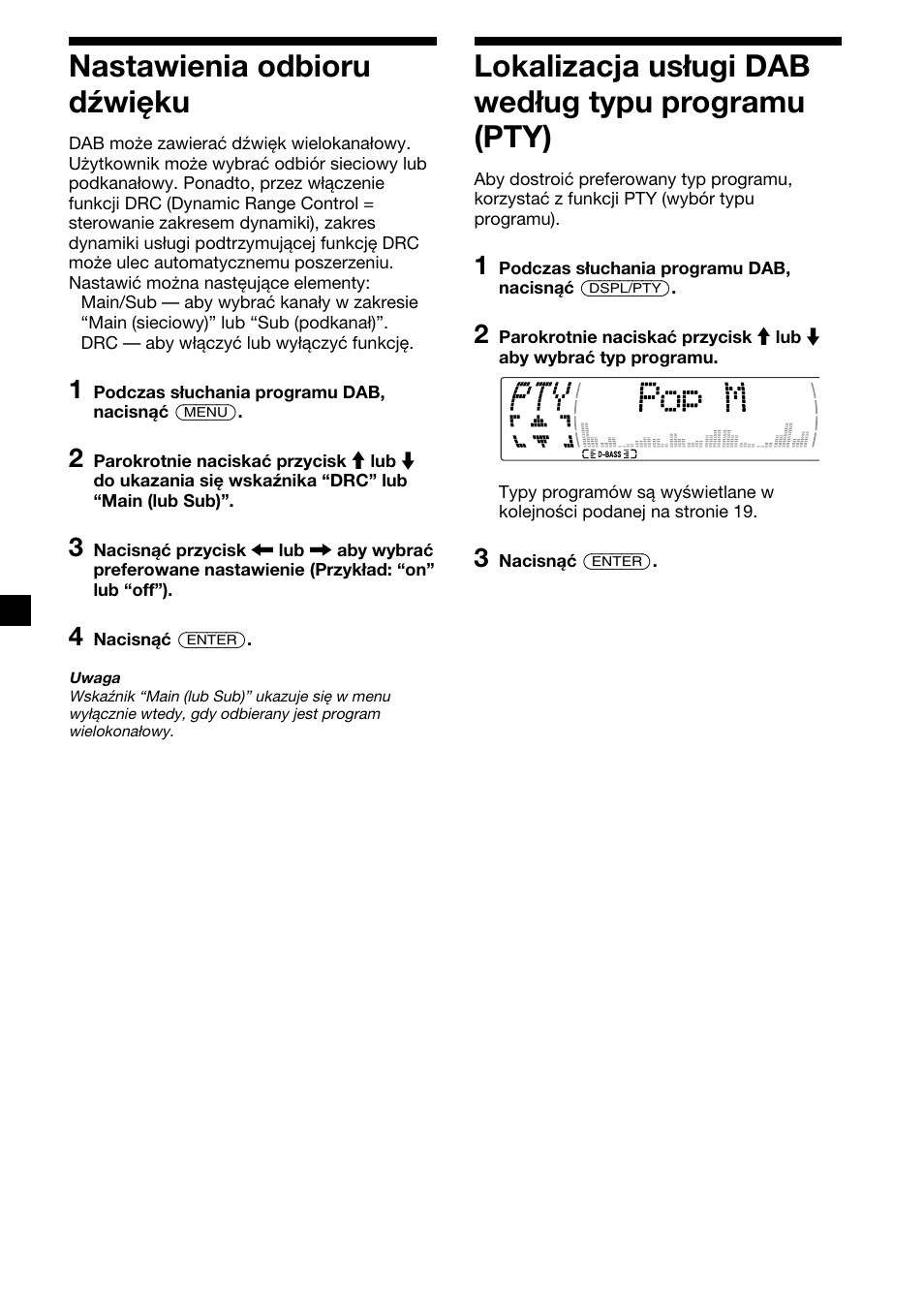 36 nastawienia odbioru dźwięku, Lokalizacja usługi dab według typu programu (pty) | Sony XR-M510 User Manual | Page 120 / 212