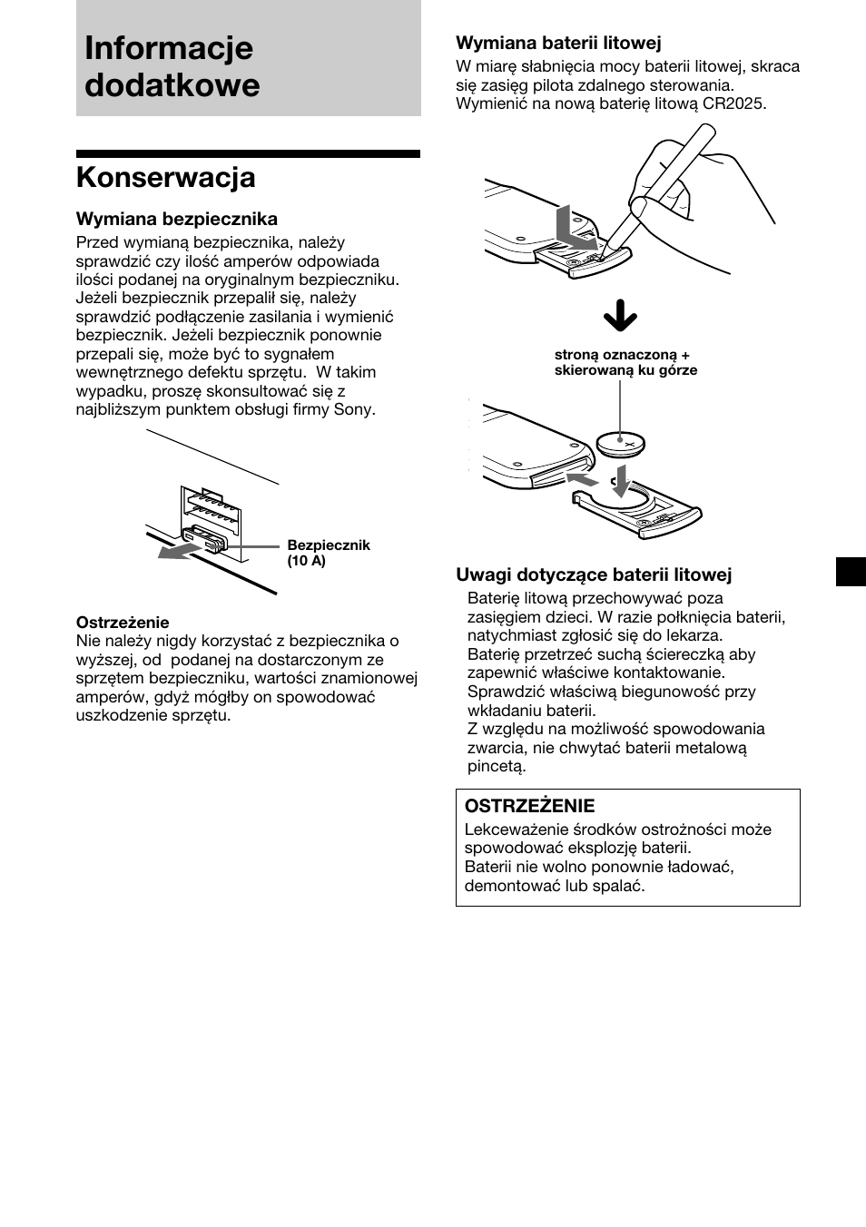Informacje dodatkowe, Konserwacja | Sony XR-M510 User Manual | Page 121 / 212