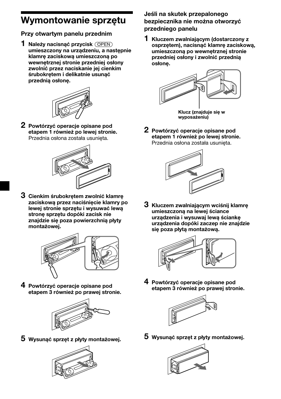 Wymontowanie sprzętu | Sony XR-M510 User Manual | Page 122 / 212