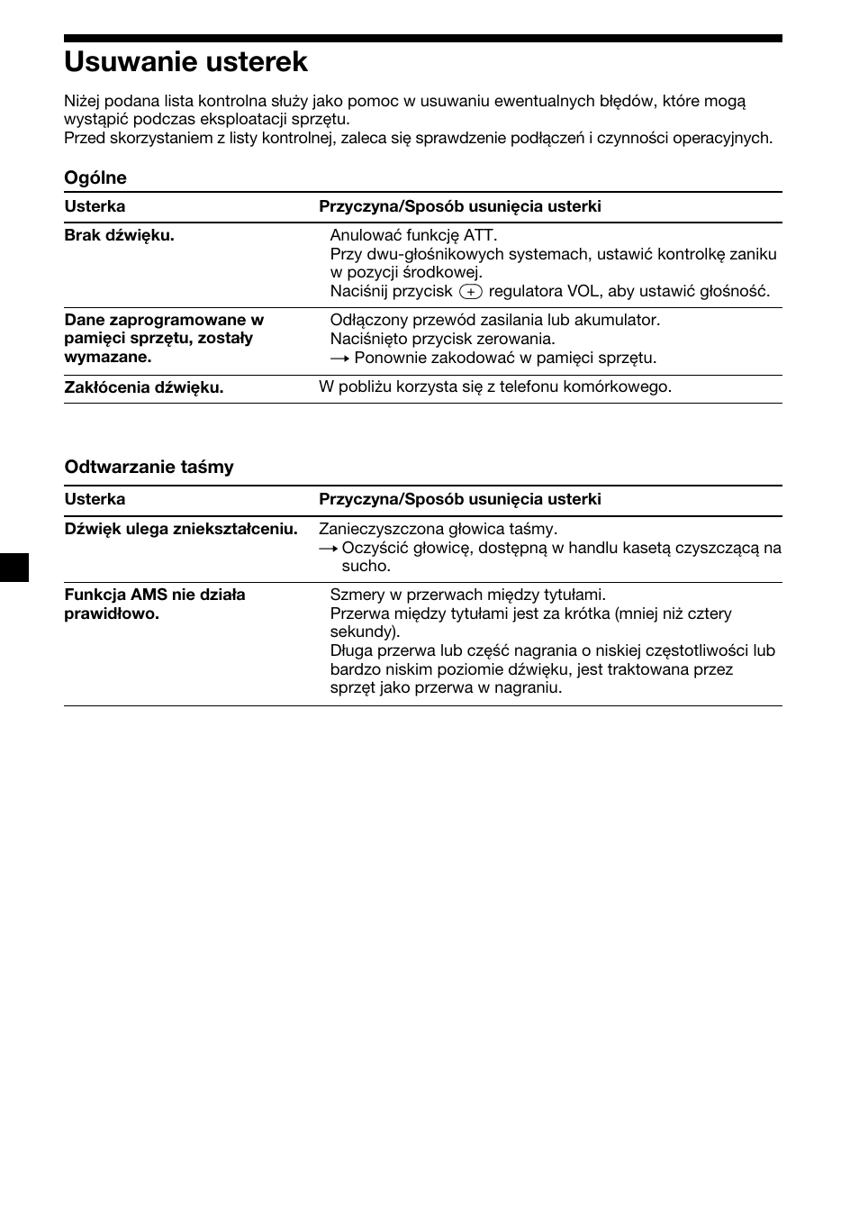 40 usuwanie usterek | Sony XR-M510 User Manual | Page 124 / 212