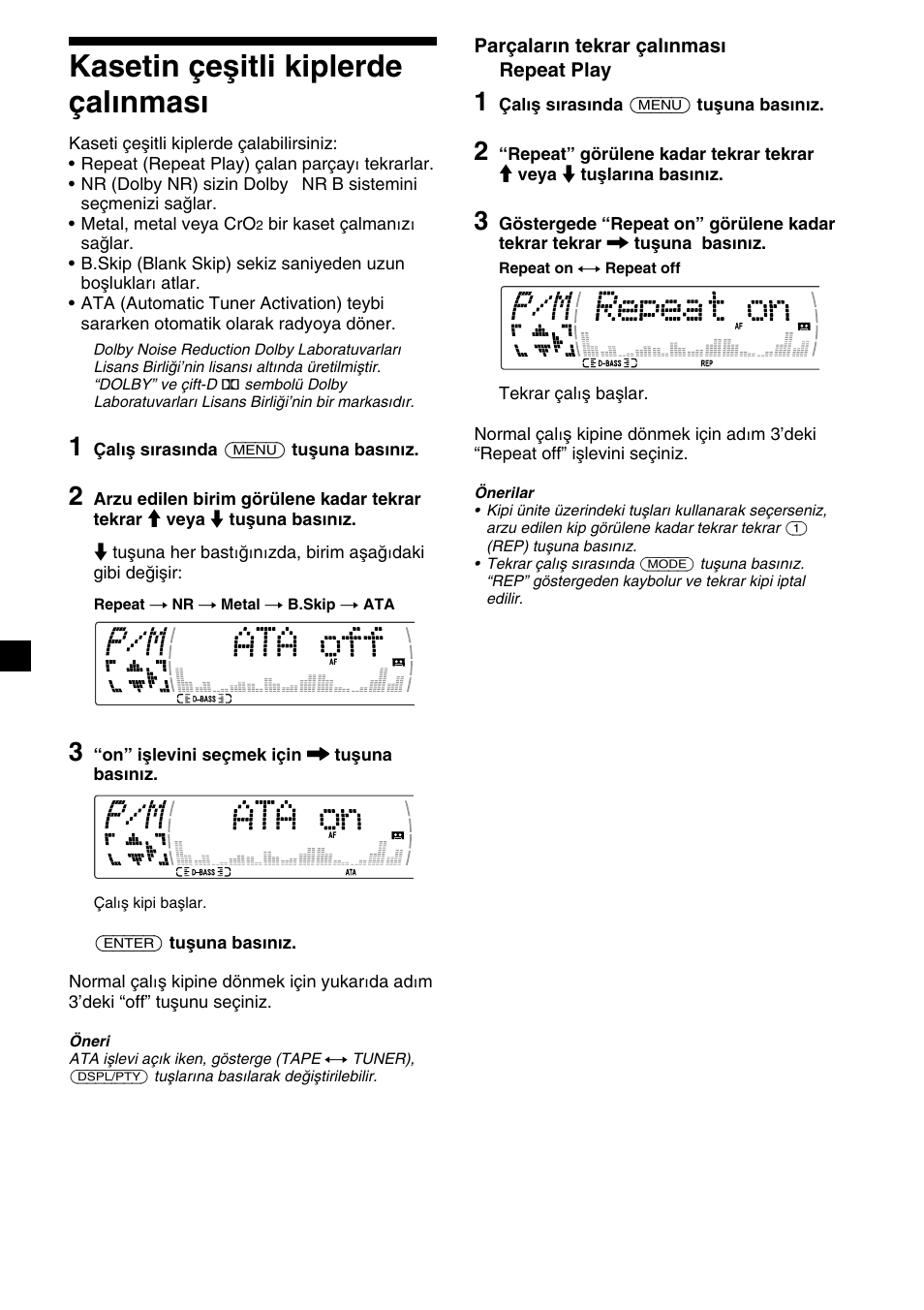 12 kasetin çeşitli kiplerde çalınması | Sony XR-M510 User Manual | Page 138 / 212