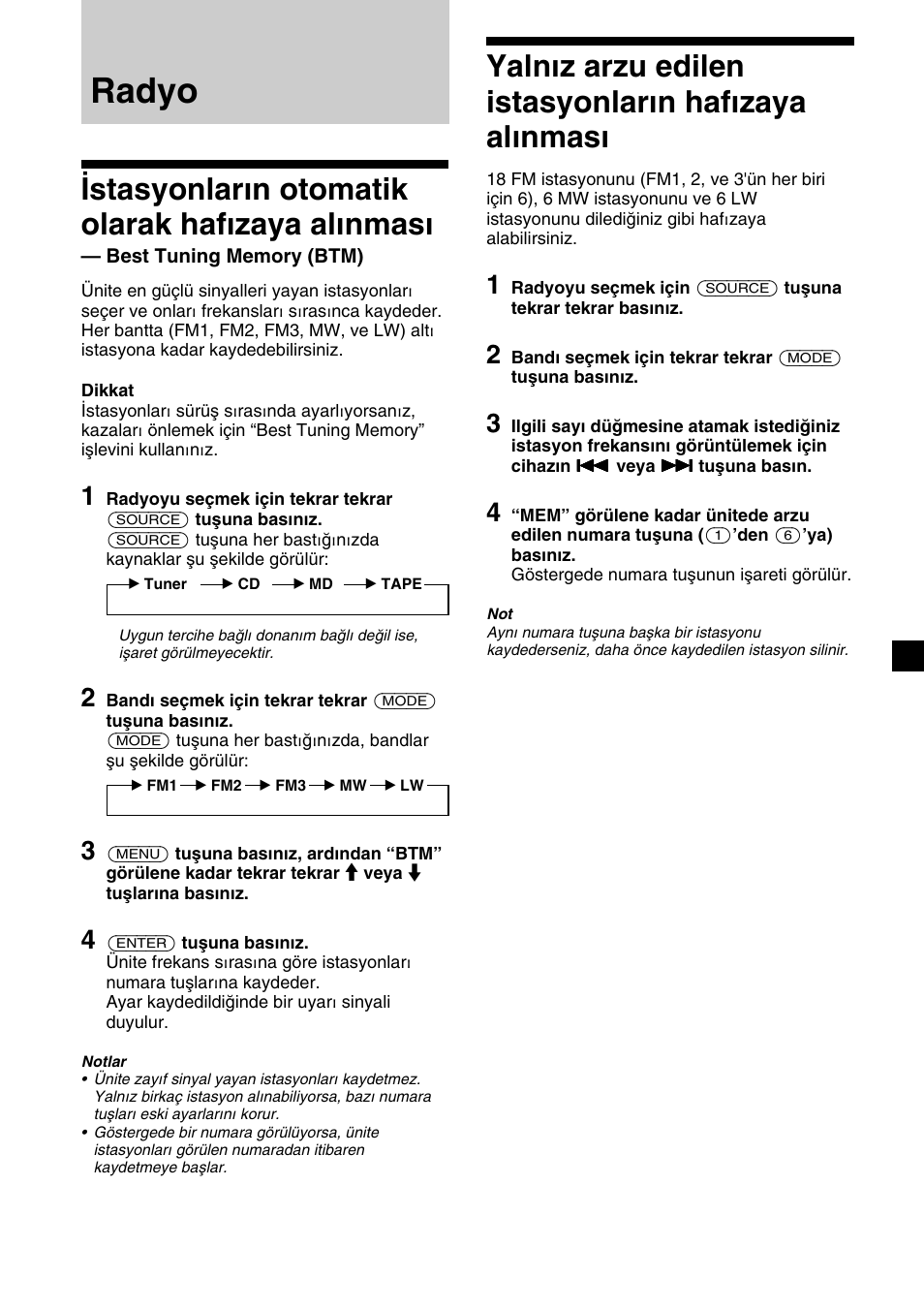 Radyo, Istasyonların otomatik olarak hafızaya alınması | Sony XR-M510 User Manual | Page 139 / 212