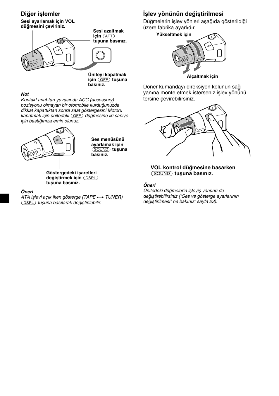Diğer işlemler, Işlev yönünün değiştirilmesi | Sony XR-M510 User Manual | Page 148 / 212