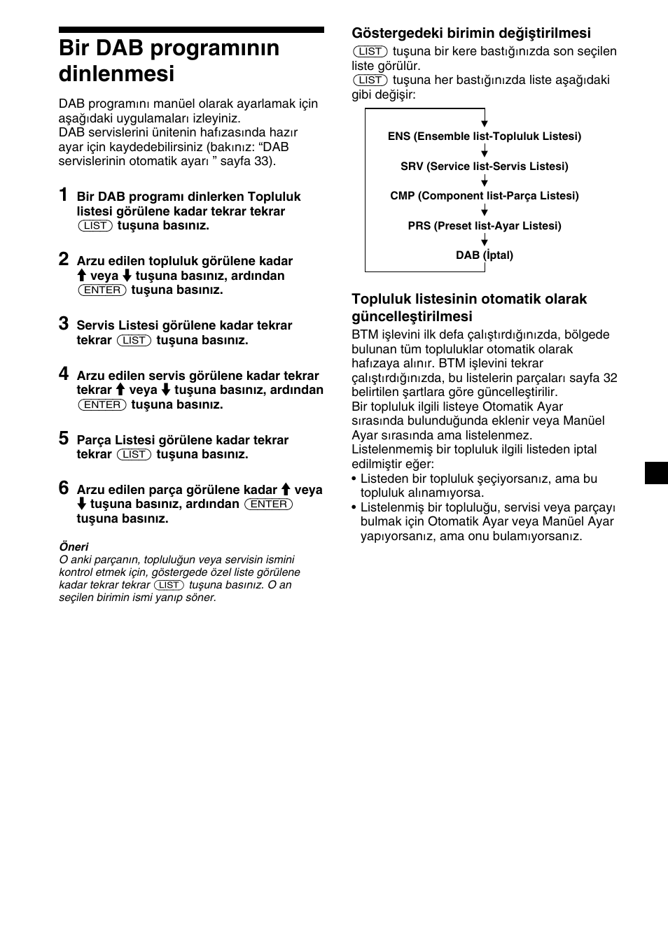 Bir dab programının dinlenmesi | Sony XR-M510 User Manual | Page 161 / 212