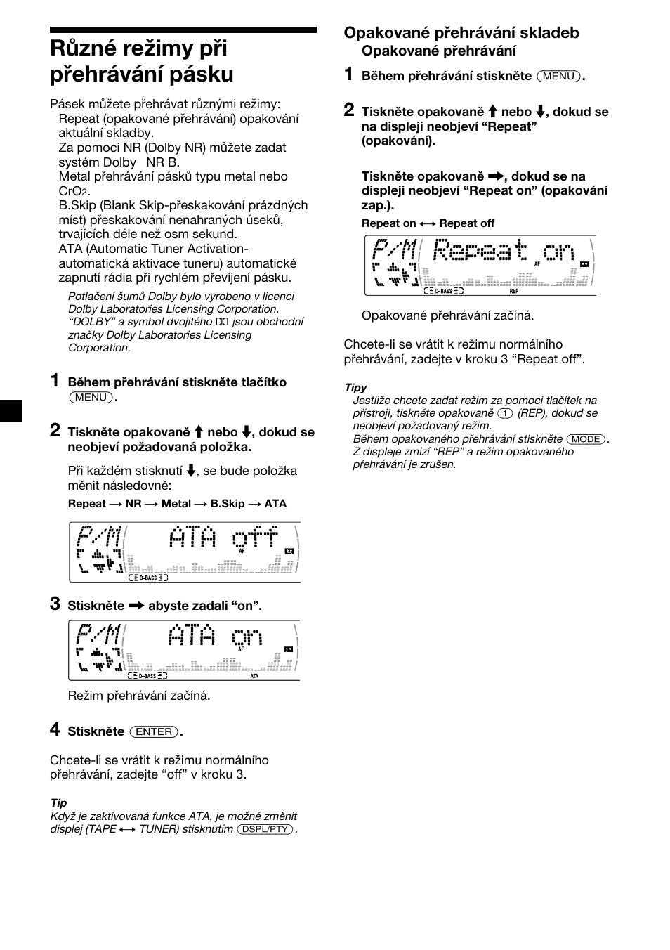 12 různé režimy při přehrávání pásku | Sony XR-M510 User Manual | Page 54 / 212