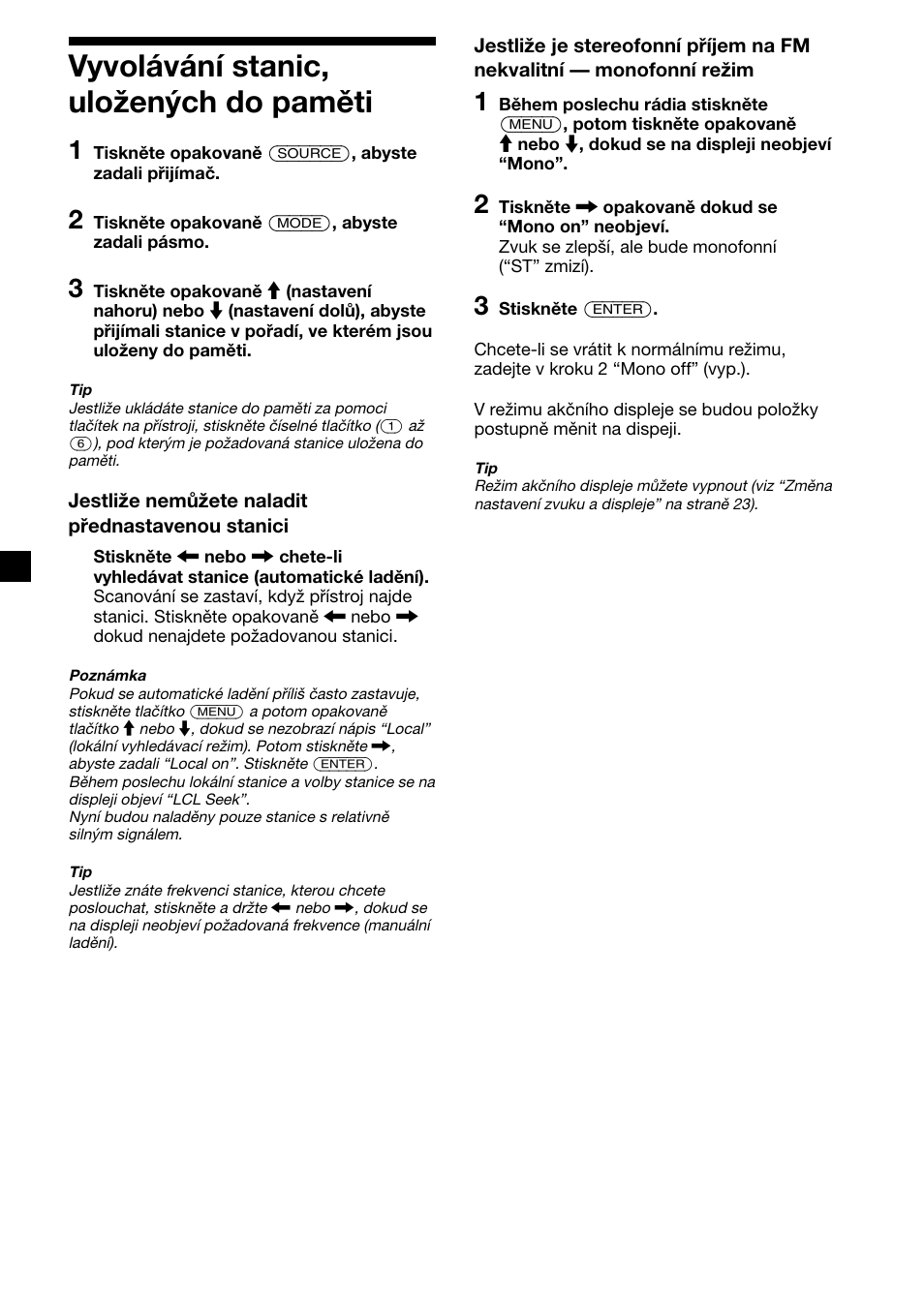14 vyvolávání stanic, uložených do paměti | Sony XR-M510 User Manual | Page 56 / 212