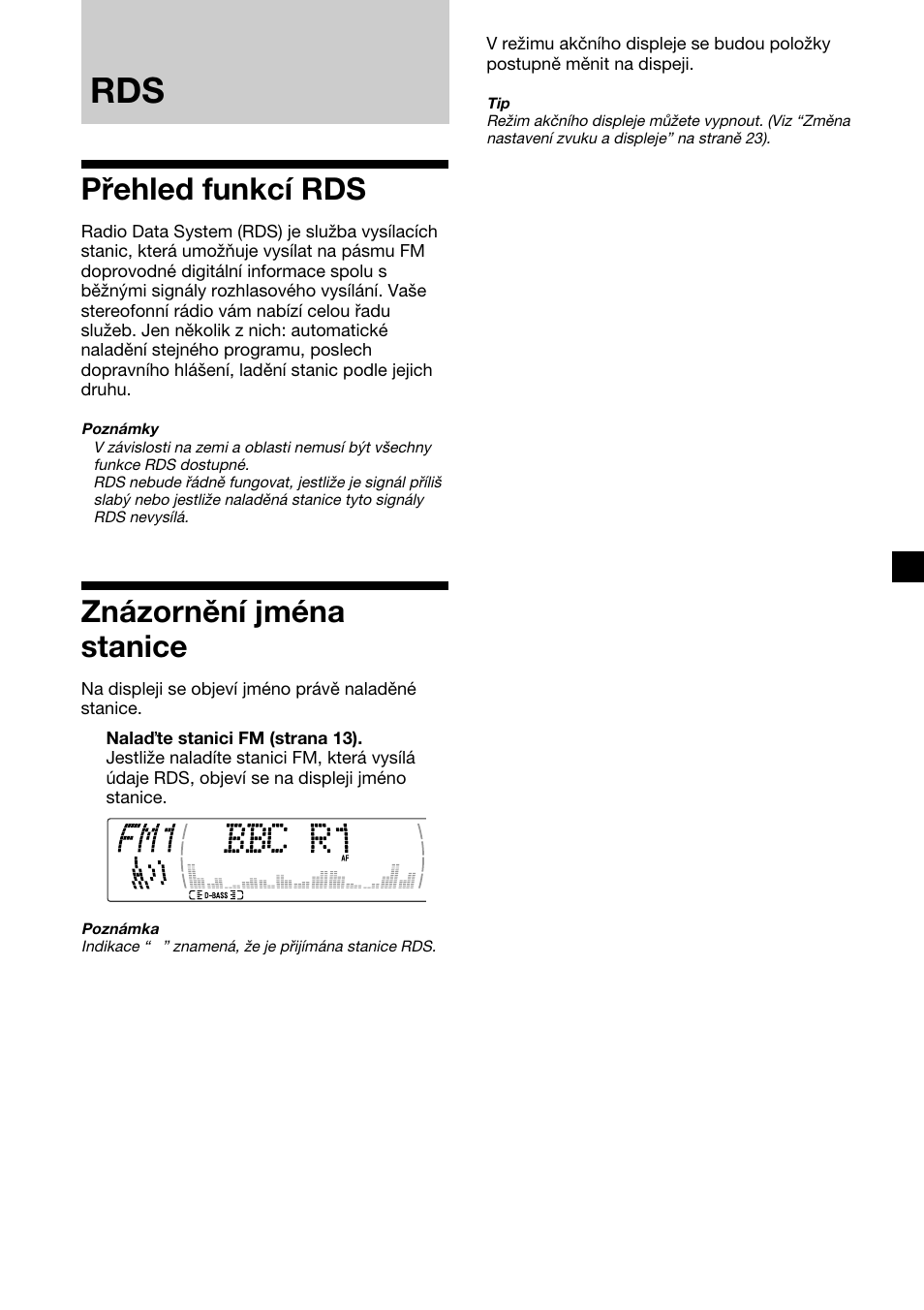 Přehled funkcí rds, Znázornění jména stanice | Sony XR-M510 User Manual | Page 57 / 212